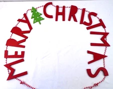 Merry Christmas Tree Wood Twine Garland 4" High Letters 64" Long