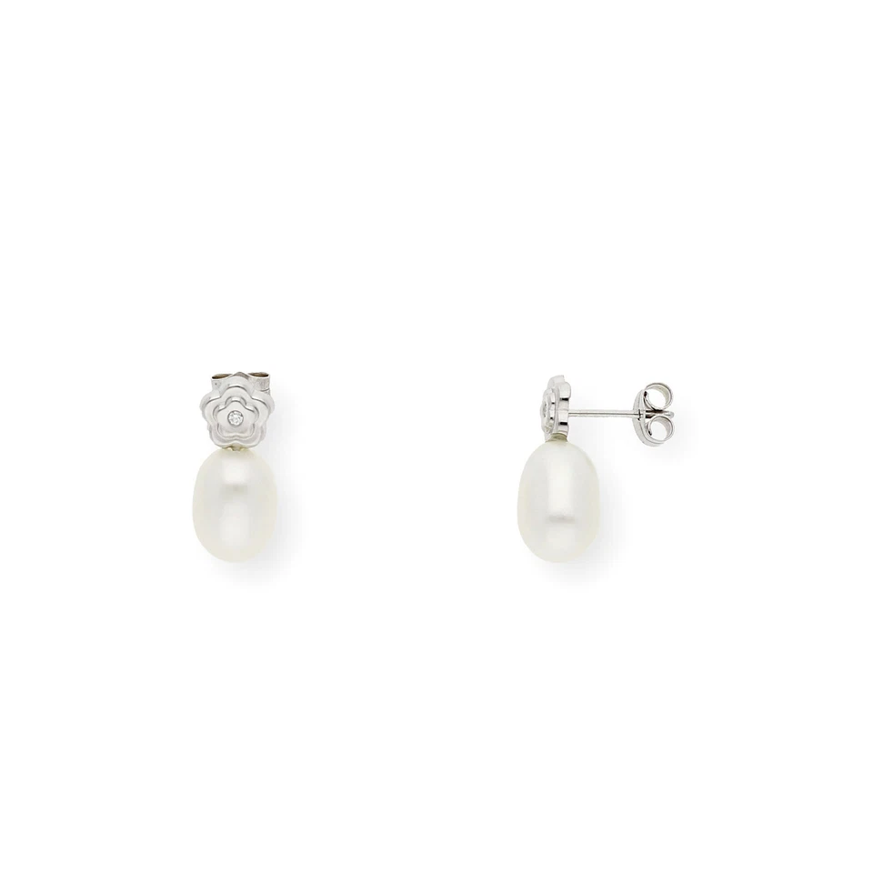 Pendientes Diamantes con Perlas en Oro Blanco 18 kt - Imagen 2 de 4