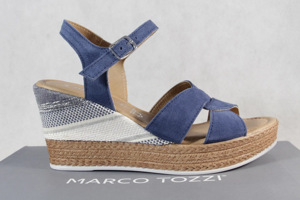 Sandalias para mujer Marco Tozzi de cuero real azul 28391 Foto 2 de 4
