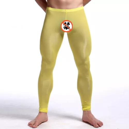 Men Sexy Ice Silk Leggings Sheer See-through Slim Tight Long Johns Trousers - Picture 9 of 33