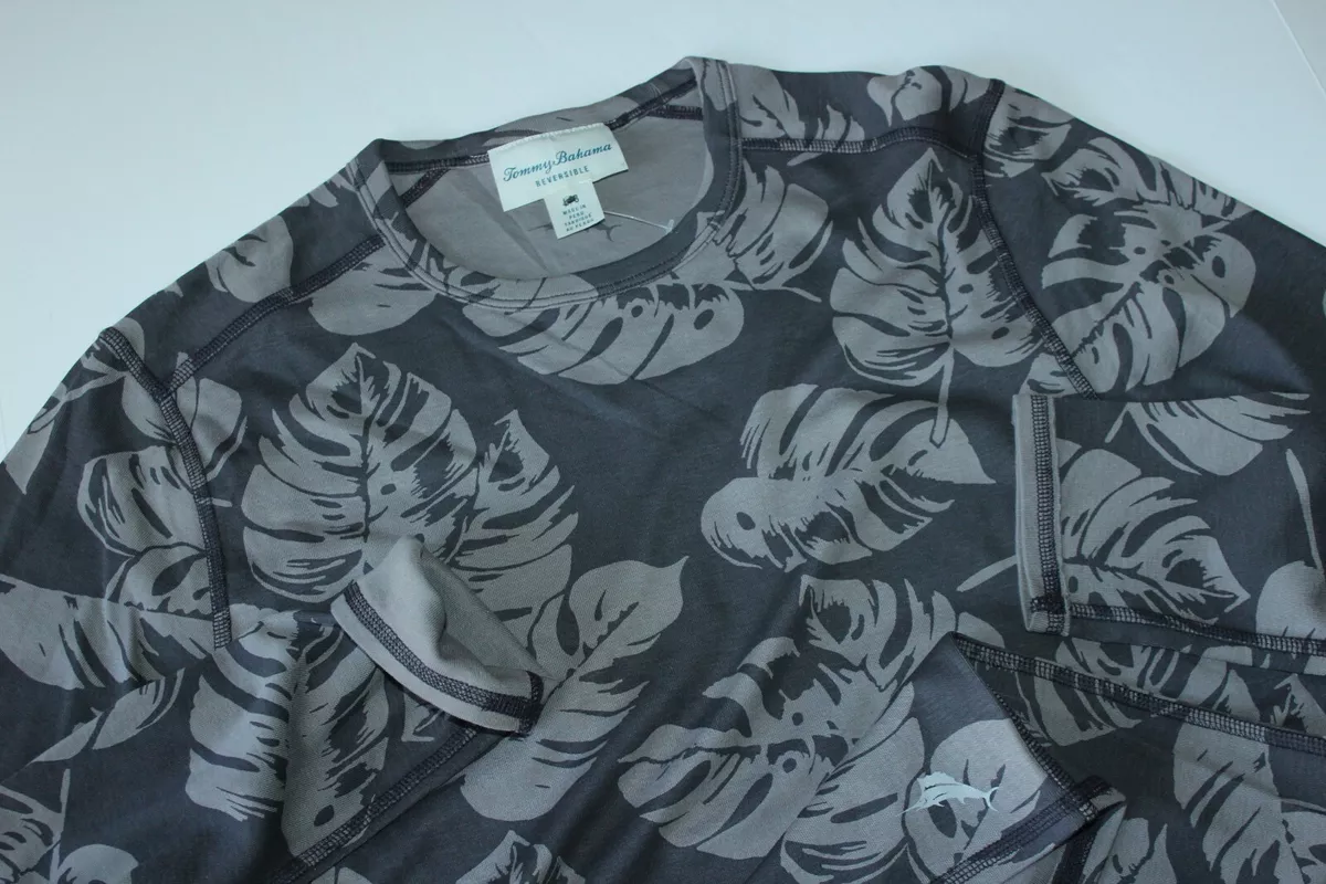 Tommy Bahama T Tee Shirt Leaf In The Sun Reversible Steel Grey LS Extra Large XL