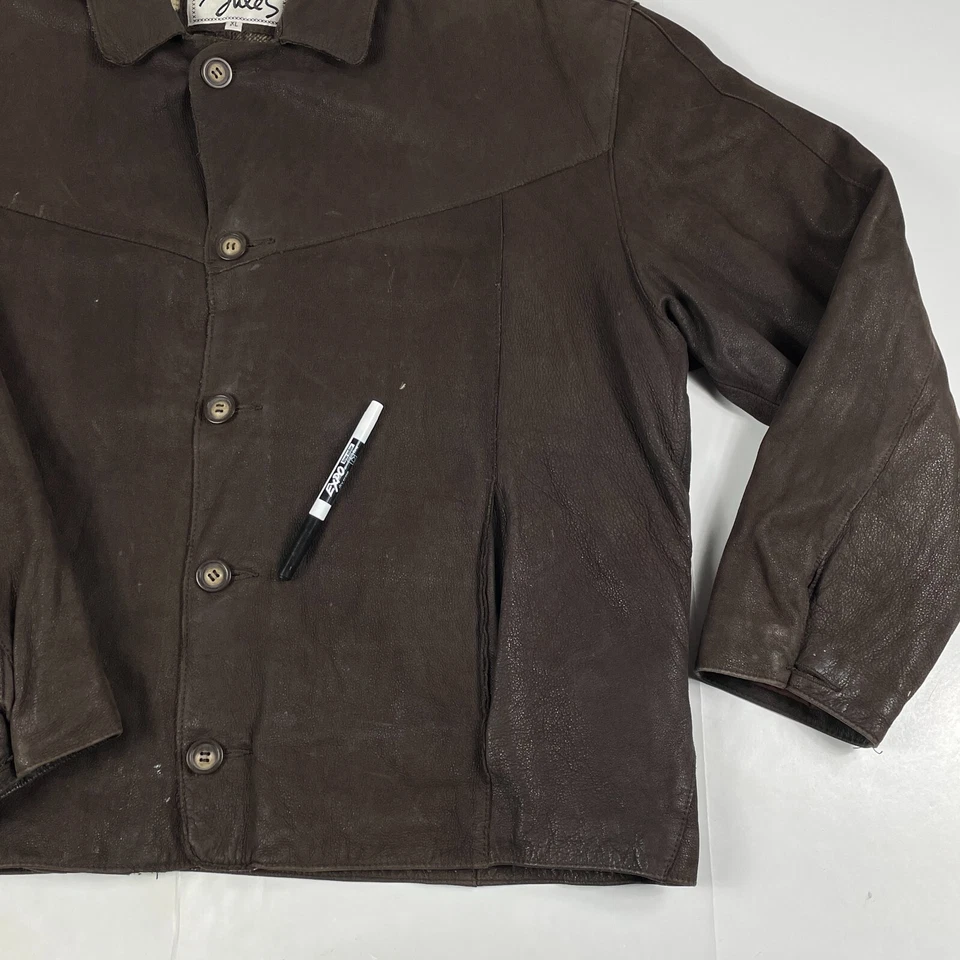 Chaqueta Jules Para Hombre Extra Grande Cuero Marrón Forrada Lana Abotonada Cintura Cincha Foto 4 de 4