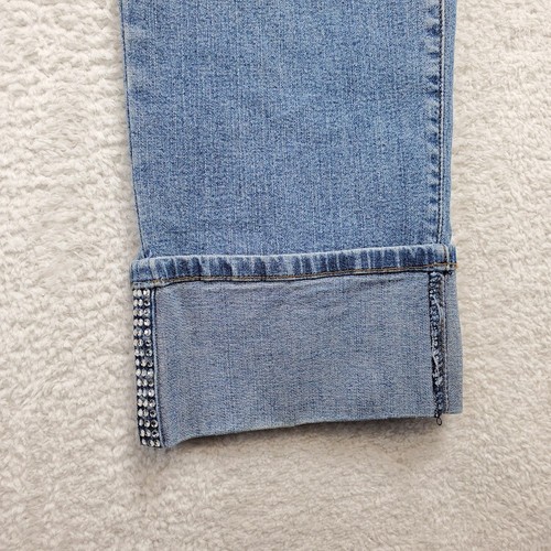 NYDJ Women's 8-10 Blue Denim Jeans Red Label Rhinestones Stretch Wide Cuff Gems - Picture 2 of 10