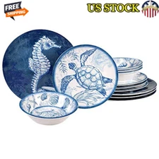 Oceanic 12 Piece Melamine Dinnerware Set Service 4 Multi Colored Everyday Round