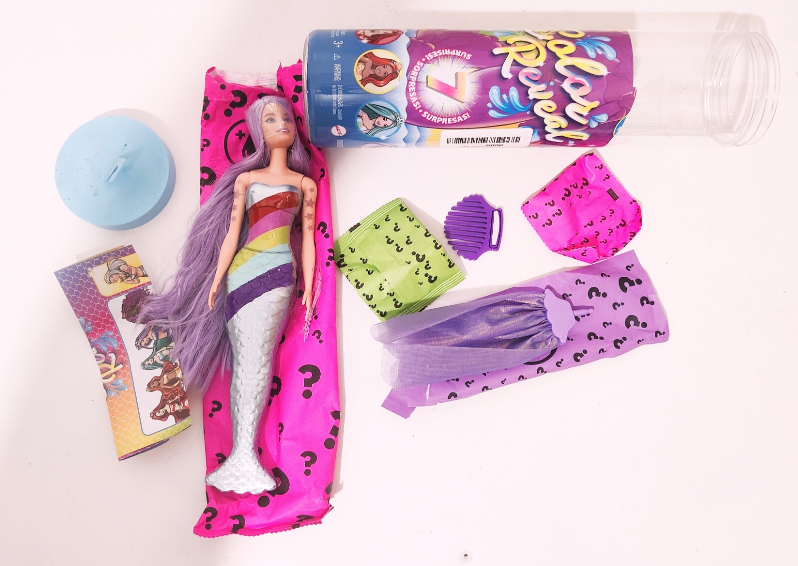Barbie Color Reveal Mermaid Doll with 7 Unboxing Surprises Rainbow Mermaid HCC46