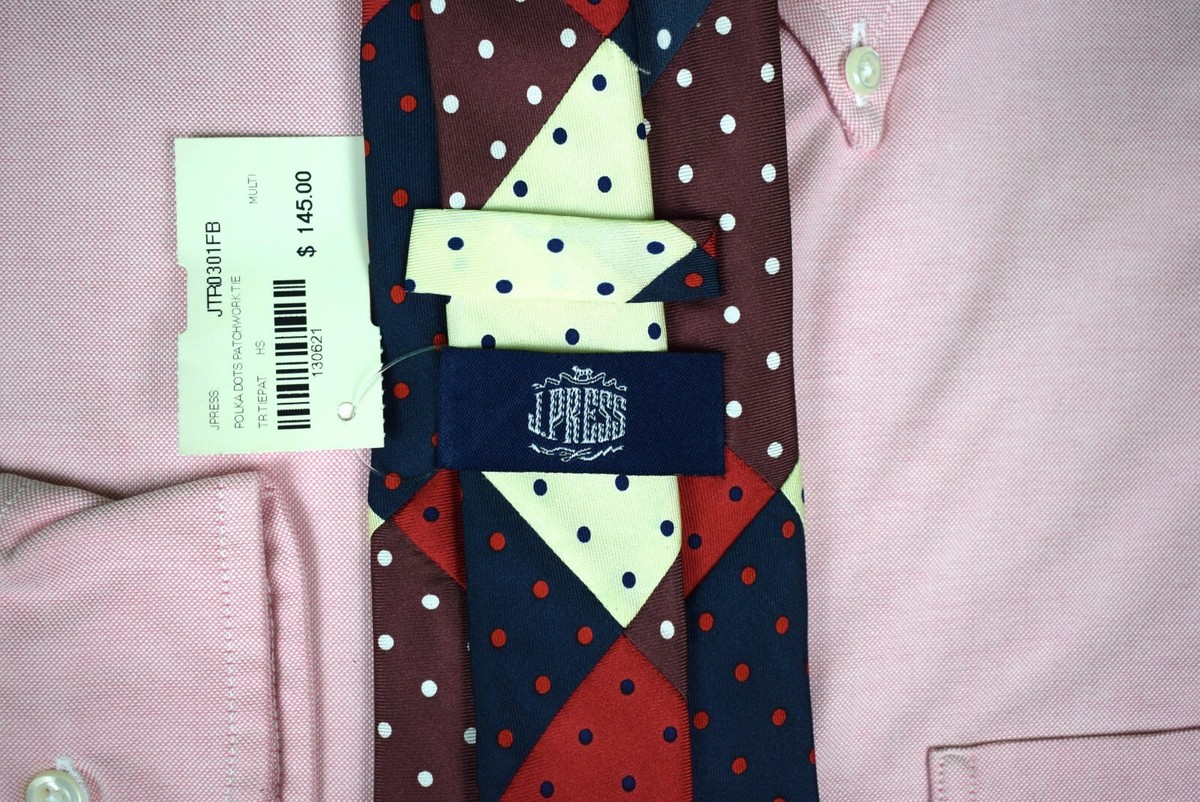 テレビ J. Press Polka Dots Red/ Navy/ Lt Yellow Patchwork Silk Tie