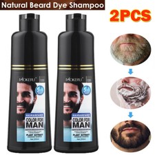 2PCS Permanent Men Beard Hair Color Dye Tint Moustache Black Darkening Shampoo