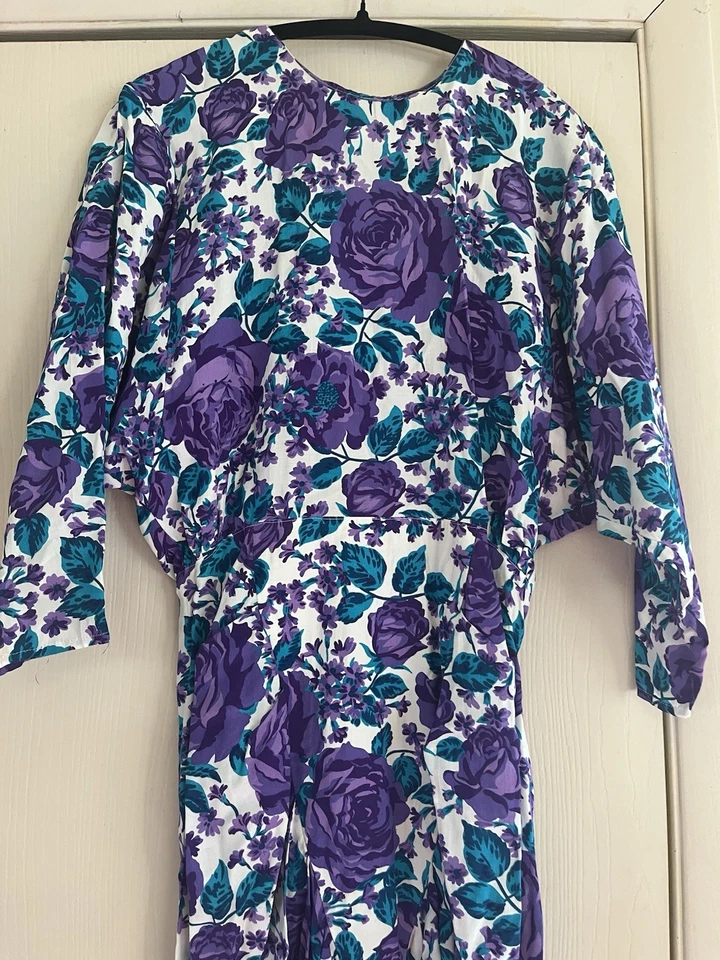 Винтажный 80-х Весенний сад вечеринки собранными в Рюш юбка Bloomcore авангард миди платье S - Изображение 2 из 4