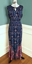 Adrianna Papell XL Indigo Floral Knit Maxi Dress NG1-101