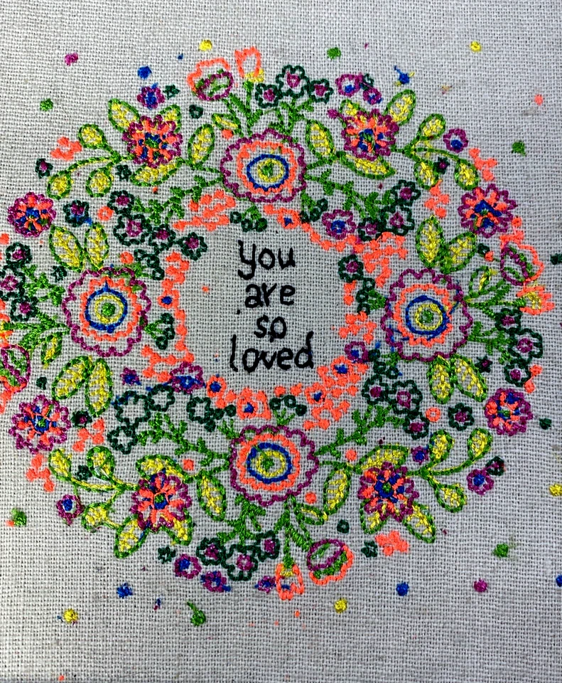NATURAL LIFE Wall Hanging Embroidery You Are So Loved Wreath Floral Boho 7x7” - Image 2 of 4
