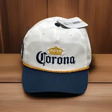 Corona Embroidered Captain’s Ball Cap With Rope Blue White SnapBack
