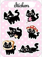 Cute Black Cat Sticker Sheet Decals Phone Laptop Etc