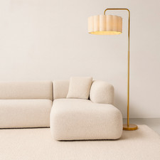 CGC Kyra Brushed Gold Angled Floor Lamp with Large Scalloped Lampshade