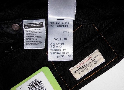 LEVI'S - Pantalones de mezclilla elásticos premium negros 510 ajustados para hombre NUEVOS 33" W X 30" L - Imagen 5 de 8