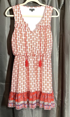 Lily Rose Women s Sleeveless Summer Dress Orange White Short Size Medium