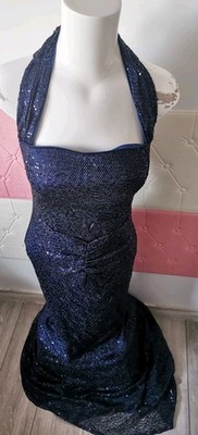 Shein Coutiva elegantes Pailletten Neckholder Slim Fit Partykleid, royalblau, S