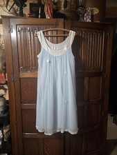 Vintage Fantasy Lingerie Babydoll Nightgown Ice Baby Blue Satin Trim Size Med