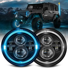 7 inch Halo LED Headlight Kit with Amber Turn Signal Hi Lo Beam Ice Blue LED
