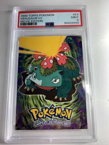 Topps Pokemon 1999 edición de película #E3 Venusaur logotipo azul PSA 9 como nuevo