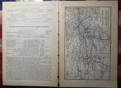 ~1898 Zug Streckenplan + Eisenbahnbericht CHICAGO ROCK ISLAND & PACIFIC RAILWAY 
