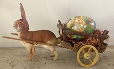 #1 - Antique German EASTER RABBIT BUNNY CANDY CONTAINER Pulling CART with EGG