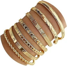 Gold Bangle Bracelets For Women, 14k Gold Plated Multi Layer Stackable Cuff