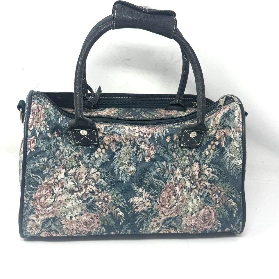 Bolso de viaje vintage de tapiz floral atlántico para llevar durante la noche verde azulado rosa Foto 4 de 4