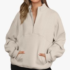 BLENCOT Women s Small Oversized Half-Zip Lightweight Long Sleeve Sweatshirt