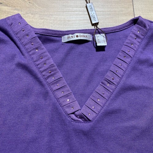 Punt Roma Womens Long Sleeve V-Neck Top Size Small Purple Rhinestone Accents - Picture 4 of 11