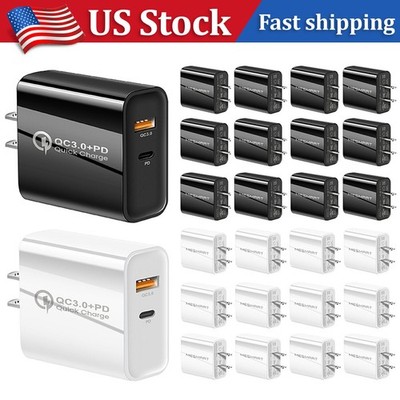 Universal US Dual Ports 3.1A USB Power Adapter PD Type C Wall Charger Plug Lot
