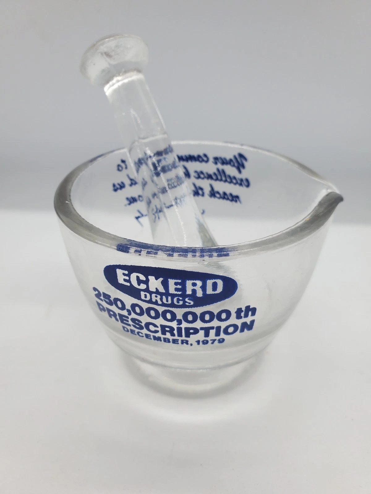 Vintage 1979 Pharmacy 5 oz Glass Mortar & Pestle Set