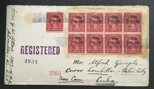 US Registered #647 9 stamps on cover Hawaii Overprint on 2c Washington