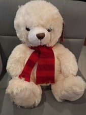 KEEL TOYS WHITE FLUFFY TEDDY BEAR WITH STRIPED SCARF SOFT PLUSH TOY & TAGS 12”