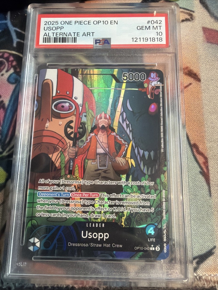 One Piece TCG Usopp Leader OP10-042 Alt Art Royal Blood PSA 10 GEM