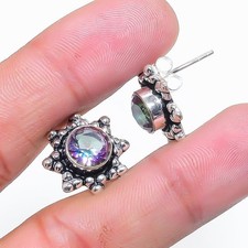 Mystischer Topas Edelstein Handarbeit 925 Sterling Silber Schmuck Ohrstecker ...