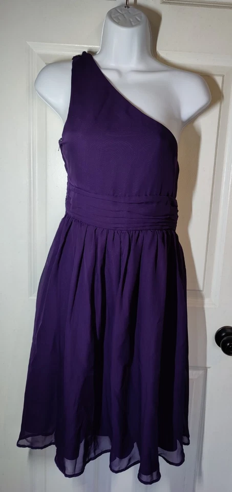 Tevolio Purple One-Shoulder Knee Length Chiffon Dress 10 - Image 2 of 4