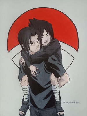 Itachi Uchiha and Sasuke Uchiha From Naruto Handmade Colored Drawing A4