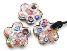 Glasanhänger Blume Goldsand Silberfolie Millefiori 35mm 2 Stück SERAJOSY