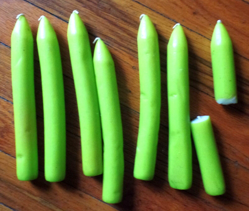 6 Vintage About 6" Long Light Green Taped Candles