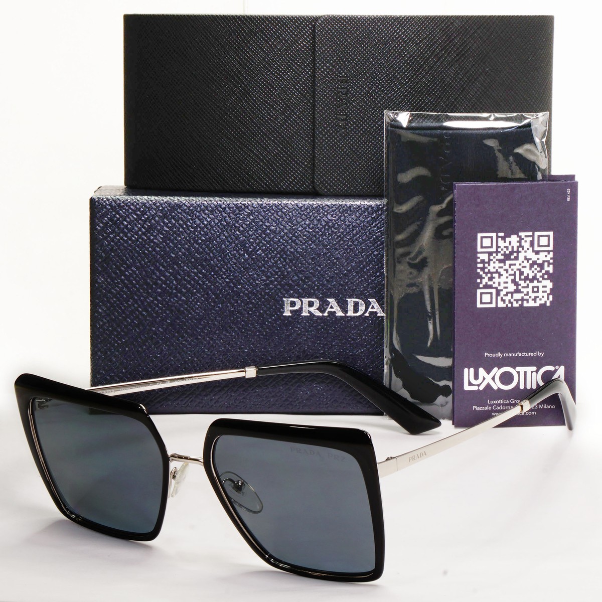 Prada Sunglasses Polarized Black Grey Square Metal PR58WS SPR 58W