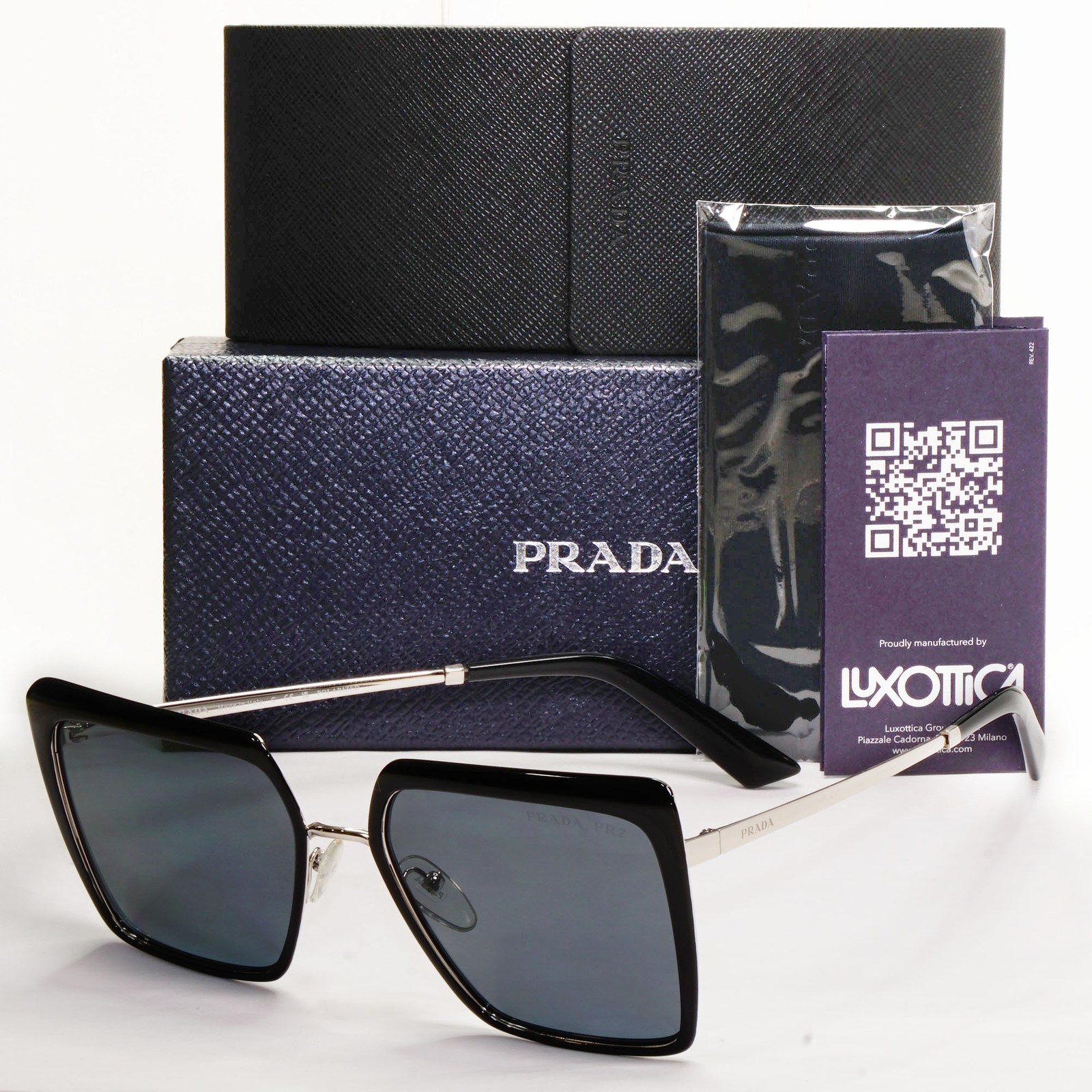 Prada Sunglasses Polarized Black Grey Square Metal PR58WS SPR 58W 1AB-5Z1 57mm