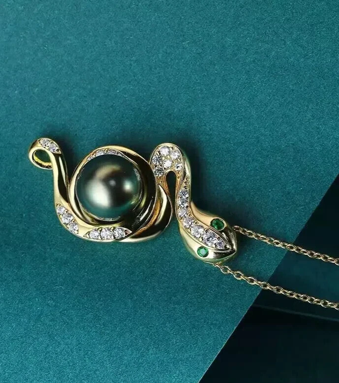 Impresionante colgante de perlas verdes negras redondas tahitianas de 9-10 mm 925 suntuoso regalo Foto 3 de 3