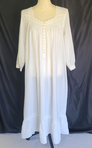 Eileen West Solid Whtie Cotton Lace Ballet Night Gown Medium