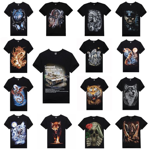 Mens Animal Shirts Skull Tiger Wolfs 3D Print Crew Neck Top Tee T Shirt XXXL A44 - Picture 3 of 17