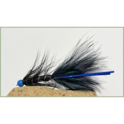 Flash Damsels, 6 x Hothead Black Blue Flash, Size 10, Trout flies, Fishing Flies