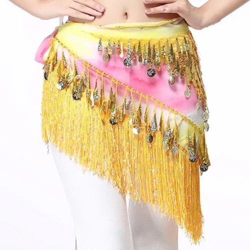 Women's BellyDance Accessories Lace Tassel Tie Dye Triangle Strap Coin Hip Scarf - Picture 11 of 29