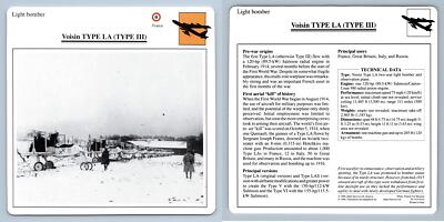 Voisin Type LA (Type III) - Light Bomber - Warplanes Collectors Club Card