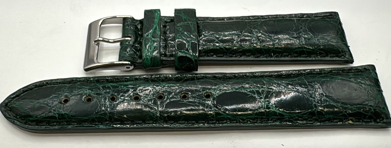 Precious real crocodile strap mm20/18 dark green handmade in Italy padded
