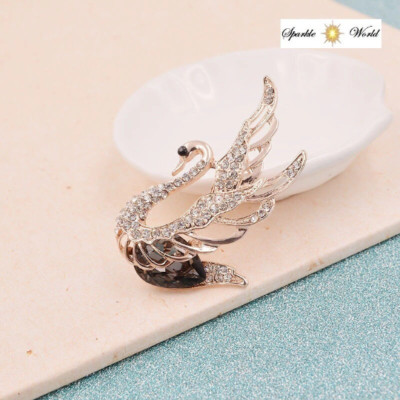Schwarzer Schwan Gold Brosche Strass und Diamant Kristalle für Damen Elegante Brosche