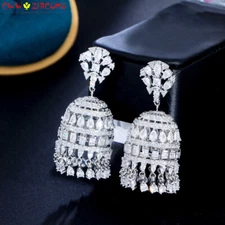 Dazzling White CZ Long Chandelier Dangle Drop Tassel Earrings Silver Plated Gift
